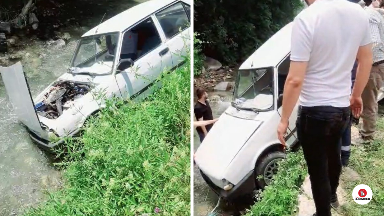 Direksiyon hakimiyeti kaybolan otomobil şarampole uçtu